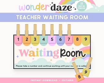 Présentoir imprimable pour salle d'attente des enseignants, modifiable sur toile, jolie décoration pastel pour la direction de la classe, fichiers PDF + modèles pour enseignants