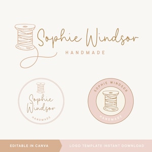 Bearbeitbares Logodesign, DIY Canva Thread Boho Logo, handgemachte Näherin Logo, einfaches Nähen Branding, Instant Download