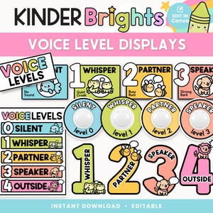 Bewerkbare spraakniveauweergave voor klaslokaal| Kinderkleding | Schattige pastelkleurige dierengedragskaart | Kleuter- en kleuterklasdecoratie