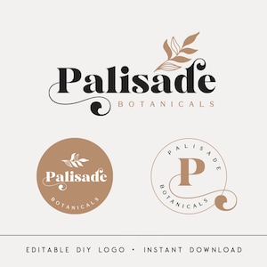 Editable Logo Designs, DIY Modern Boho Logo, Elegant Logo, Minimalist Botanical Circle Logo, Florist Logo with Watermarks, Instant Download