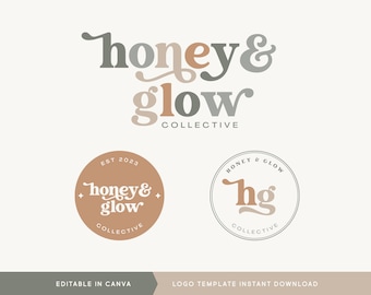 Diseño de logotipo editable, logotipo bohemio moderno de Canva, logotipo elegante, logotipo minimalista neutro, logotipo redondo retro simple, descarga instantánea