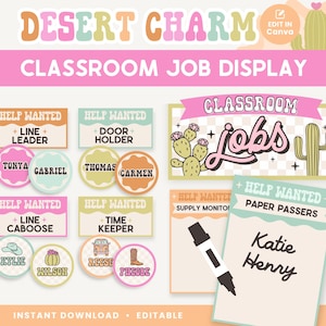 Classroom Job Display, Editable Retro Canva Templates, Bright Desert Classroom Decor, Teacher Management, PDFs + Templates