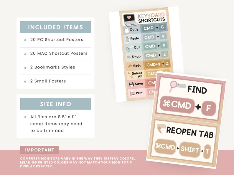 Editable Keyboard Shortcut Posters for Classroom | PC & Mac | Editable ...