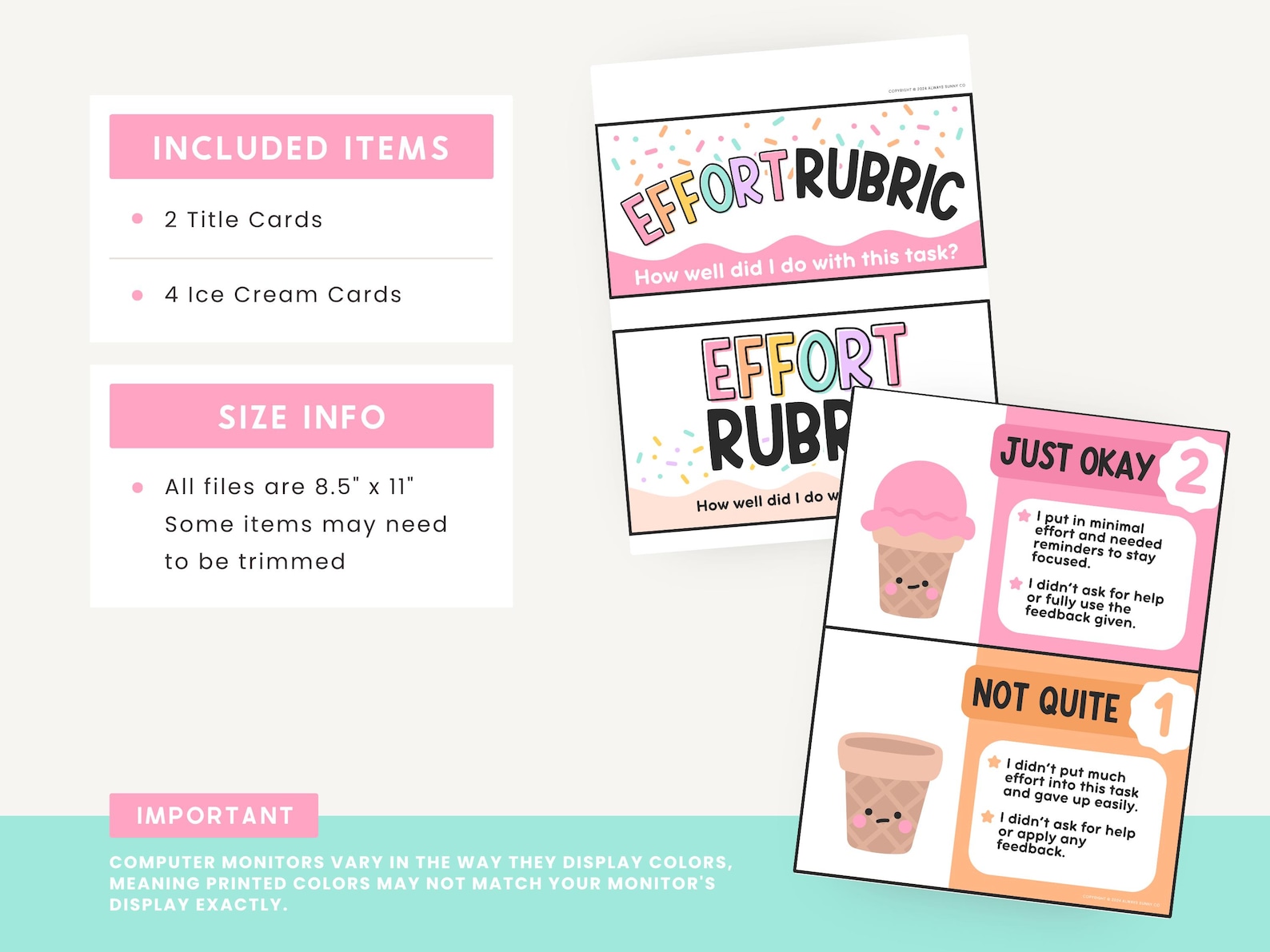 Editable Visual Effort Rubric | Pastel Classroom Management Template ...