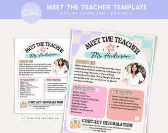 Meet the Teacher Classroom Printable Template, Teacher Intro, Retro Pastel Canva, INSTANT DOWNLOAD Canva Editable Template