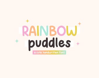 Rainbow Puddles School Font | Cute Handwritten Style for Invitations, Cards, Crafts | Modern Planner | DIY Projects | Teacher Font