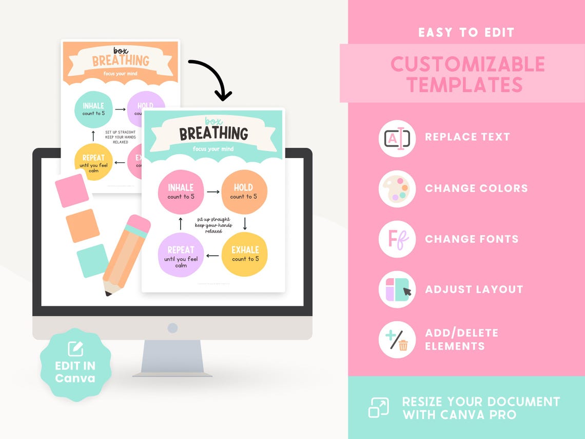 Calming Corner Editable Classroom Printables, Calm Down Skills, Bright ...