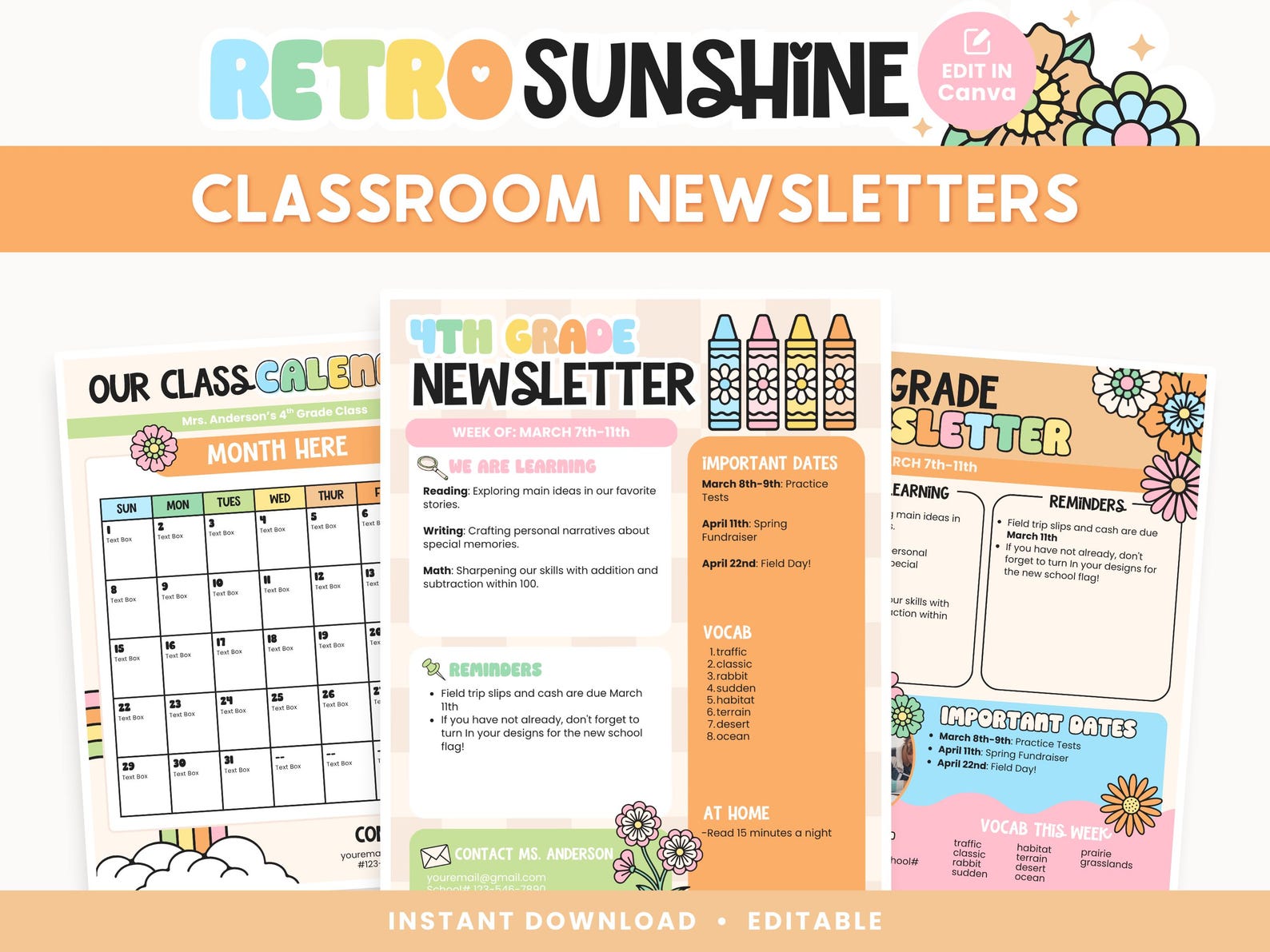 Retro Classroom Newsletter Template Editable | Canva Teacher Newsletter ...