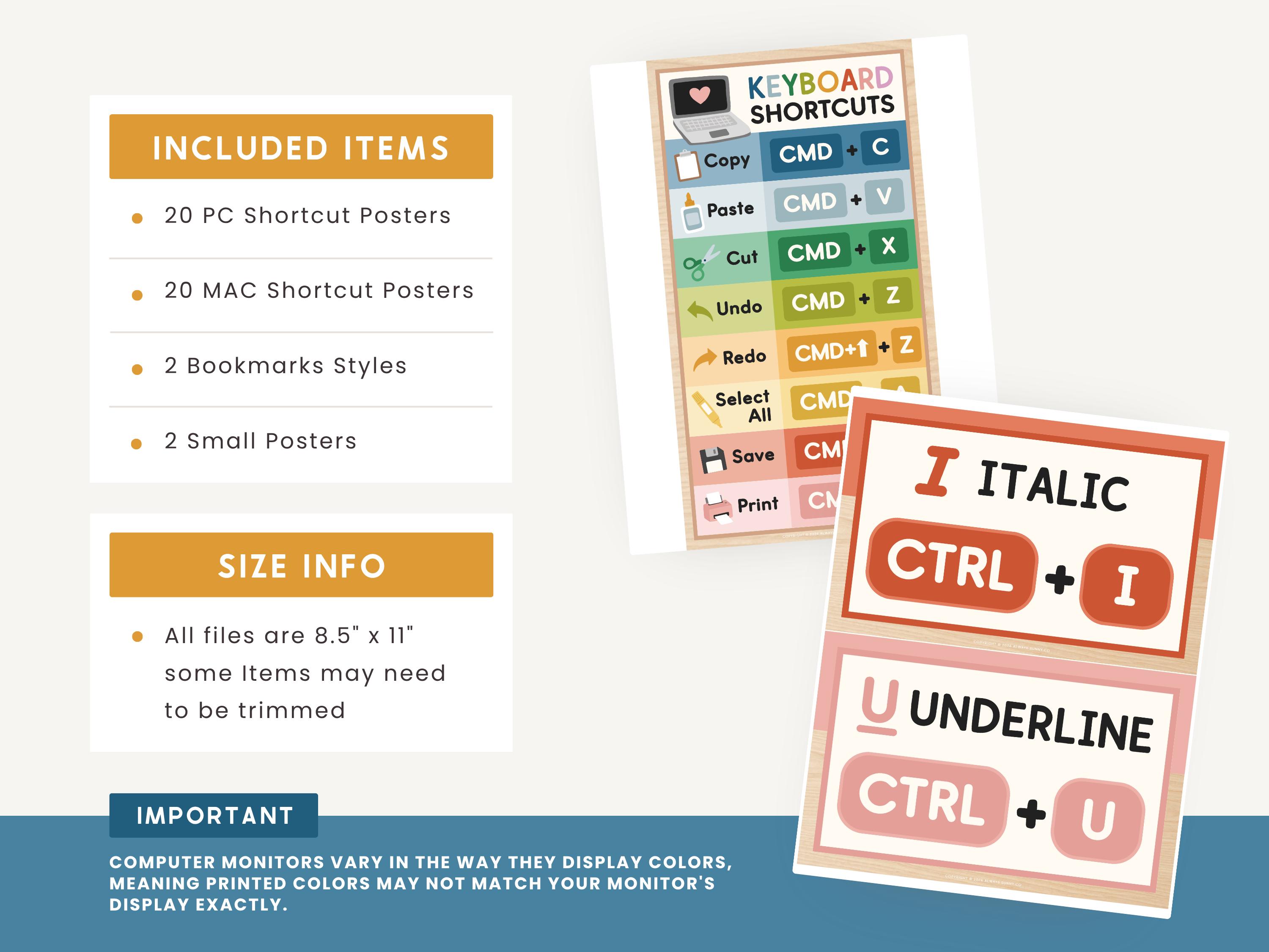 Editable Keyboard Shortcut Posters for Classroom | PC & Mac | Editable ...