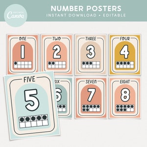 Number Ten Frames Classroom Editable Posters, Pastel Rainbow Counting Templates, Cute Canva Classroom Decor - PDFs + Editable Templates