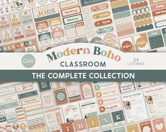 Editable Classroom Modern Boho Complete Collection Printable Bundle, Canva Templates, Classroom Management, Organization, Classroom Displays