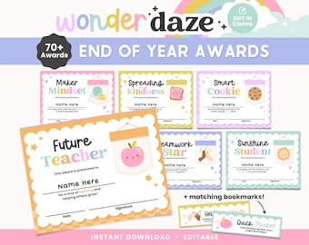 Editable Classroom End of Year Awards & Matching Bookmarks | Student Certificates | Printable Graduation Teacher Resource | Instant Download