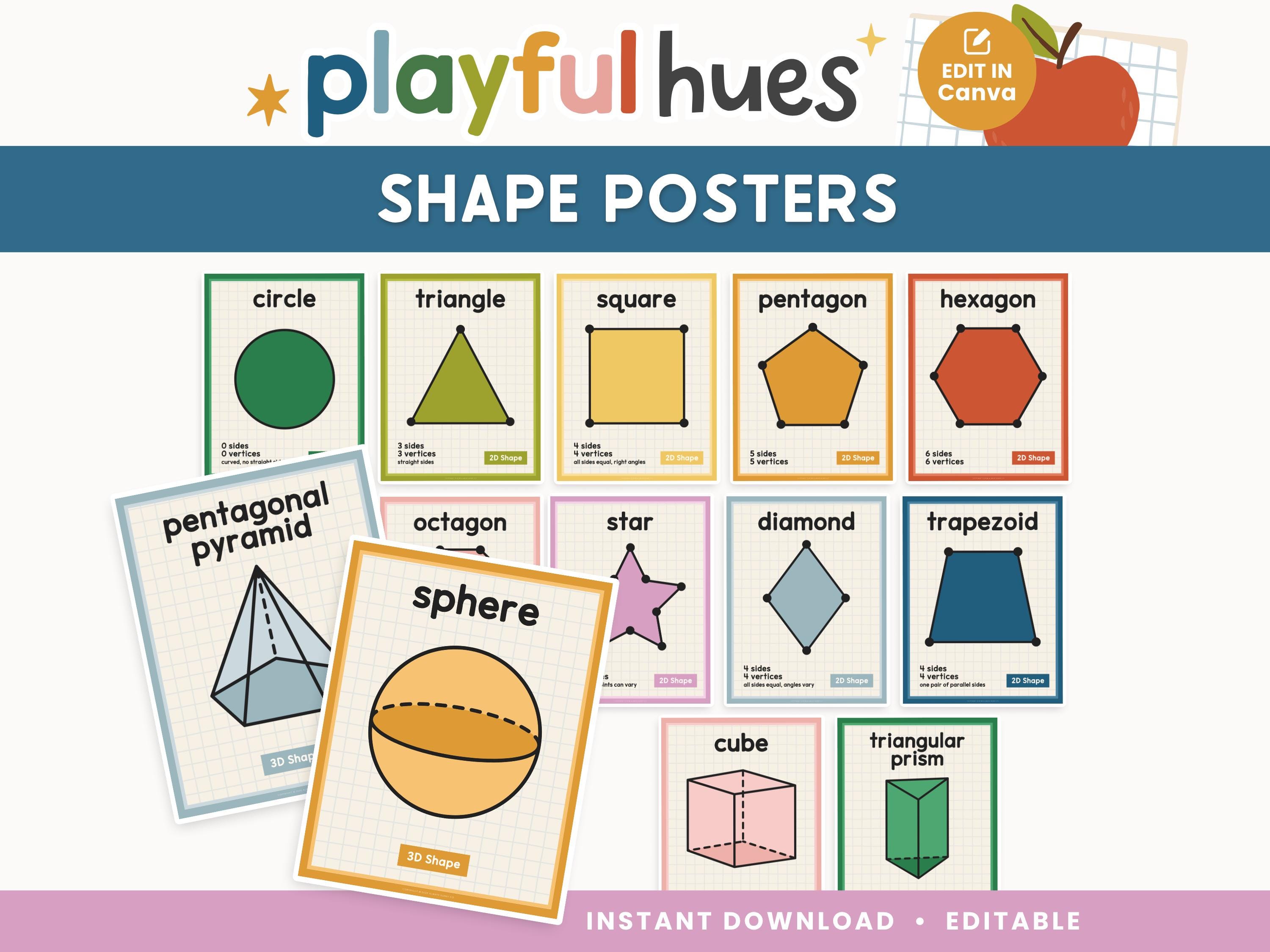 Editable Shape Posters for Classroom | Playful Hues Shapes With ...