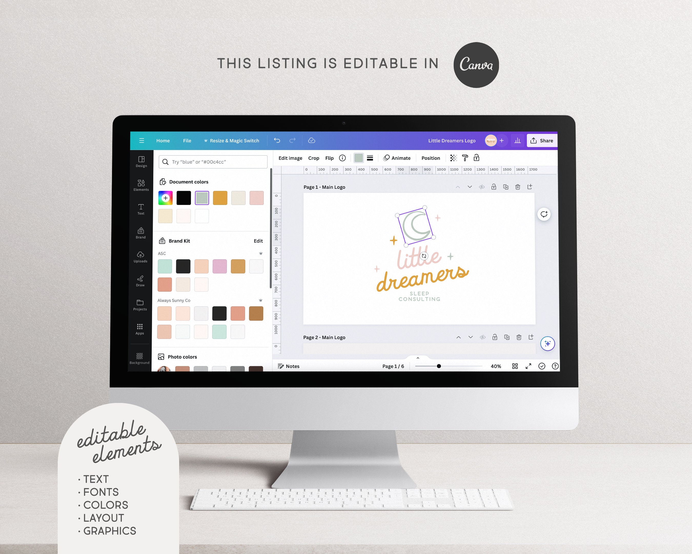 Editable Logo Design, DIY Canva Sleep Consulting Logo, Stars and Moon ...