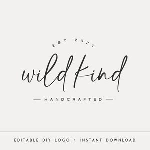 Editable Logo Template, DIY Modern Boho Design, Elegant Script Logo, Neutral Branding, Instant Download