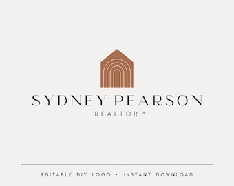 Editable Realtor Logo Template, DIY Boho House Logo, Retro Real Estate Branding, Instant Download