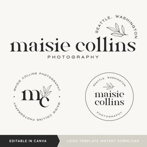 Editable Logo Design, DIY Canva Modern Boho Logo, Elegant Logo, Leaf Photography Logo, Trendy Photographer Logo Template, Instant Download