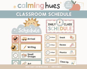 Editable Classroom Schedule Cards | Pastel Visual Timetable Display | Calming Hues Daily Routines | Homeschool Editable Teacher Template