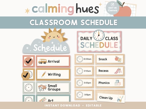 Editable Classroom Schedule Cards | Pastel Visual Timetable Display | Calming Hues Daily Routines | Homeschool Editable Teacher Template