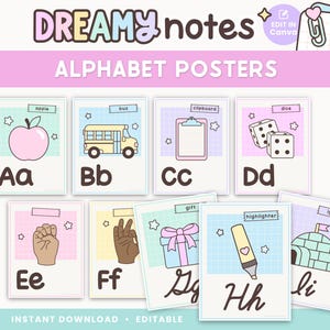Alphabet Classroom Editable Posters, ASL Letter Templates, Cute Pastel Canva Classroom Decor, Sign Language - PDFs + Editable Templates