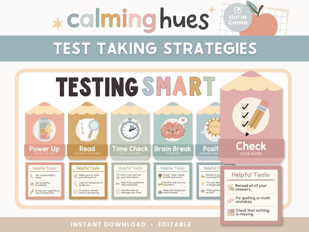 Editable Classroom Test Taking Strategy Posters | Testing Smart ...