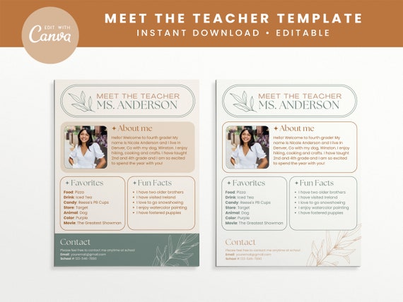 Meet the Teacher Classroom Printable Template, Teacher Introduction, Boho Classroom Print Canva, INSTANT DOWNLOAD Canva Editable Template