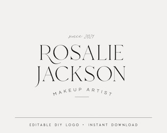 Puede incluir: Diseño de logotipo en blanco y negro para una maquilladora llamada Rosalie Jackson. El logotipo incluye el texto "since 2021" y "makeup artist". El texto está en un estilo de fuente minimalista.