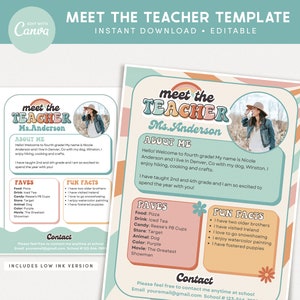Plantilla imprimible de Meet the Teacher Classroom, Introducción maravillosa al profesor, Plantilla editable retro de Canva