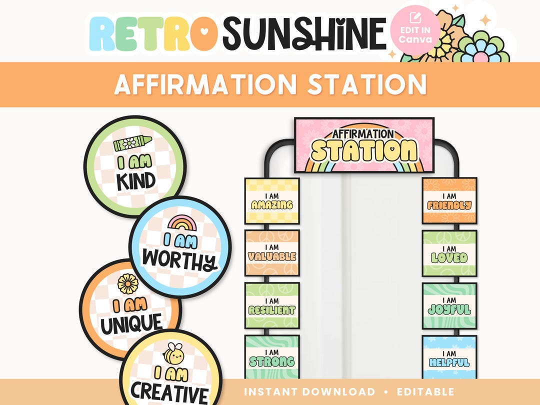 Retro Sunshine Affirmation Station | Editable Canva Classroom ...