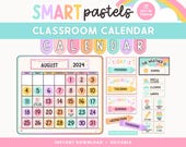 Classroom Calendar Display and Weather Station, Printable Bright Pastel Classroom Decor, PDFs + Canva Editable Templates, Pocket Chart