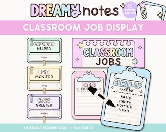 Lista de tareas editable para el aula / Notas de ensueño con temática pastel / Tabla de tareas para alumnos de primaria / Plantilla editable y colorida para el profesor