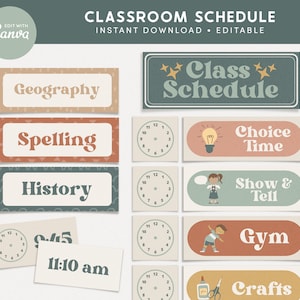 Classroom Schedule, Editable Modern Boho Canva Template, Classroom Management Printables, - INSTANT DOWNLOAD Editable Template