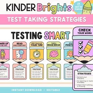 Pósters editables de estrategias para exámenes en el aula / Tablón de anuncios de pruebas SMART, decoración imprimible / Consejos motivacionales / Descarga instantánea