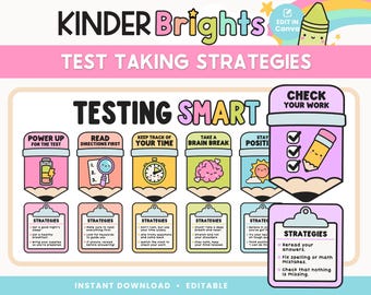 Editable Classroom Test Taking Strategy Posters | Testing SMART Bulletin Board, Printable Decor | Motivational Tips | Instant Download
