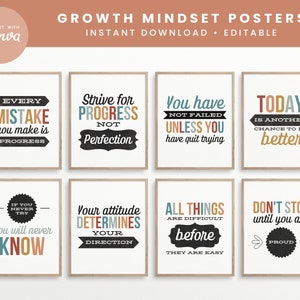 Editable Growth Mindset Classroom Printable Posters, Boho Canva ...