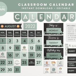 Classroom Calendar Display and Weather Station, Editable Printable Bundle, Farmhouse Classroom Decor, PNGs, PDFs + Canva Editable Files