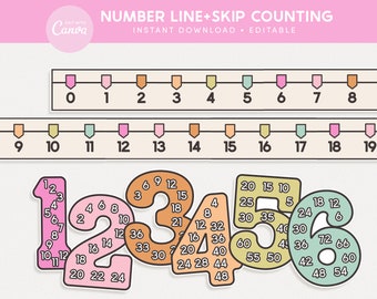 Classroom Number Line and Skip Counting Number Posters, Editable in Canva, Bright Desert Classroom Decor, Teacher Templates