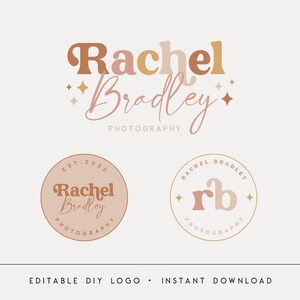 Editable Logo Designs, DIY Modern Boho Logo, Cute Photography Logo, Round Circle Logo Template, Retro Logo with Watermarks, Instant Download