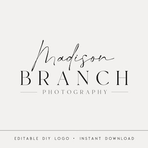 Editable Logo Design, DIY Signature Logo, Elegant Photography Logo Template, Modern Neutral Logo, Simple Logo, Instant Download