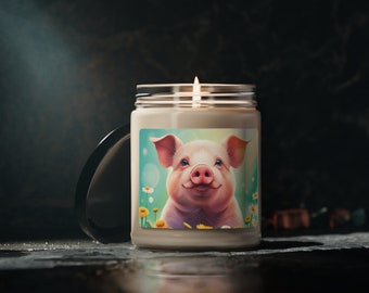 Cute Vegan Scented 9oz Soy Candle, Cute Pig, Nontoxic candle, non toxic candle, glass jar candle, vegan gift, vegan gift for her, cute piggy