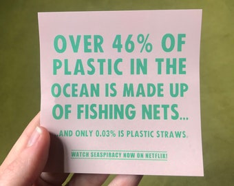 Vegan Laptop / Bumper Sticker | Plastic Pollution, Fishing Industry, Outdoor Sticker, Ocean Activism, Fishing Nets Plastic Straws Seaspiracy