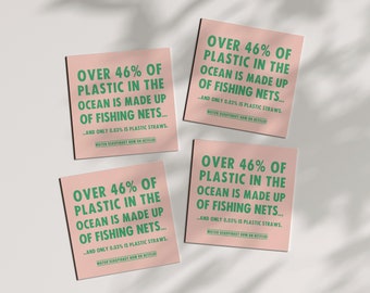 10-100 Autocollants végétaliens Set | Pollution plastique, Industrie de la pêche, Autocollants extérieurs, Activisme animal, Filets de pêche, Pailles en plastique, Piraterie maritime