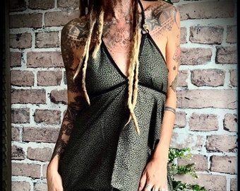 Robe/collier longue asymétrique, colier tête de serpent, fait main