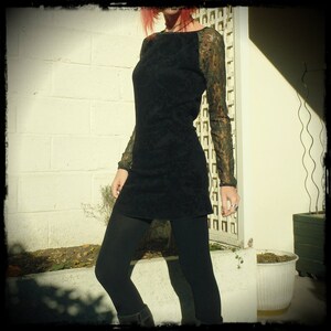 Short dress, black dress, velvet flocking, khaki lace, lace dress, handmade
