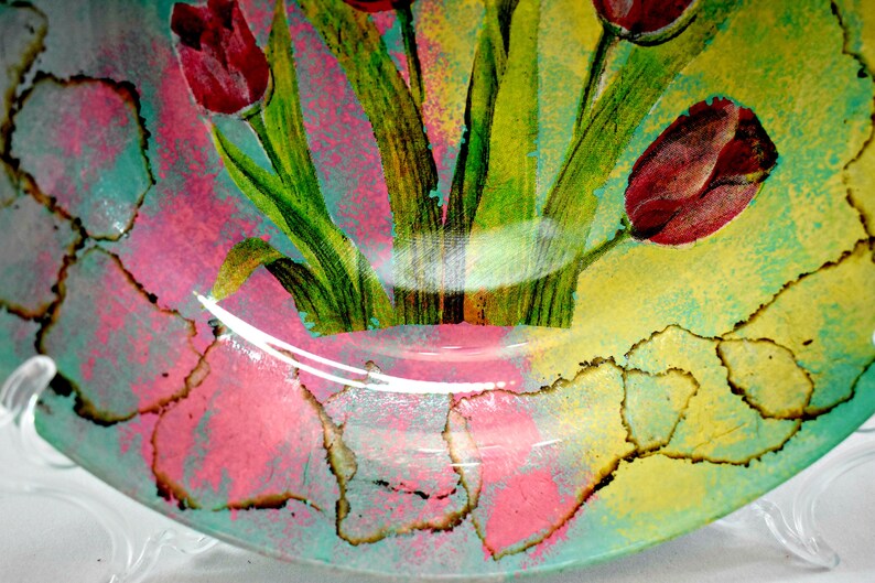 Decoupage glass dish tulips and butterflies/Decoupage on Etsy