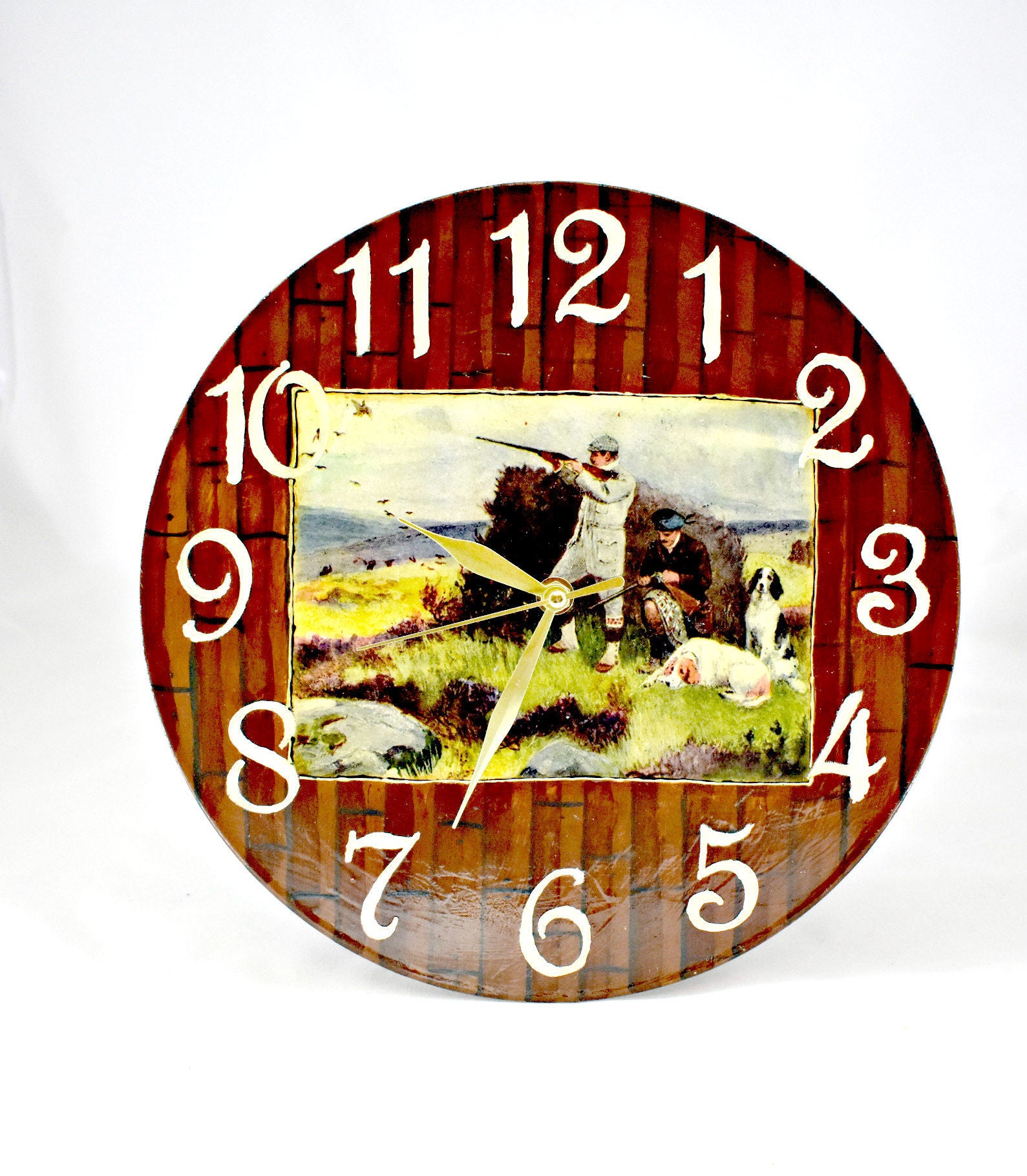 Wall Clock Hunters Decoupage Wall Clock Ducking Etsy