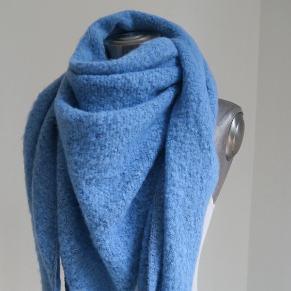 xl triangular scarf, fluffy blue, woven scarf sky blue wool-mix fluffy cuddly, premium scarves women's scarves winter warm