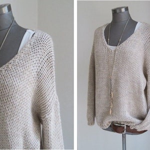 alpaca wool mix coarse knit sweater v-neck casual chunky knit oversized sweater WOLLWEISS cream S: 36-42