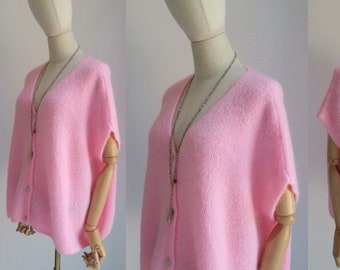 Baby Mohair Cardigan sleeveless light pink super soft wool casual oversized style size 38-44