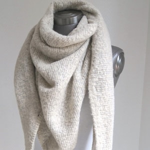 xl triangular scarf, fleece scarf premium, women's woven scarf creamy white, wool-mix cuddly towel fluffy and warm